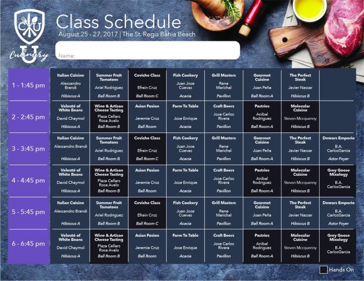 Culinary U Itinerario Sabado, 26 agosto